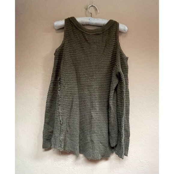 Free People Size XS Olive Green Sunset Cold Shoulder Thermal Knit Sweater Tunic - Picture 2 of 8